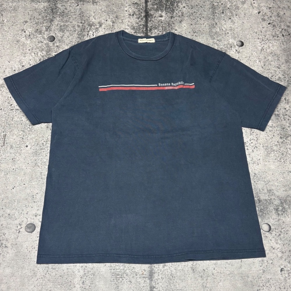 VTG 90s Banana Republic International Graphic T-Shirt Mens XL Navy Blue